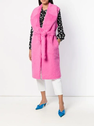 Shop Rochas Faux Fur Sleeveless Coat In Pink