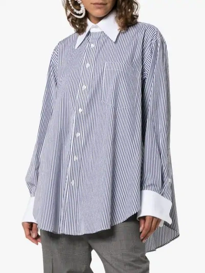 Shop Matthew Adams Dolan Stripe Print Cotton Oxford Shirt In Blue