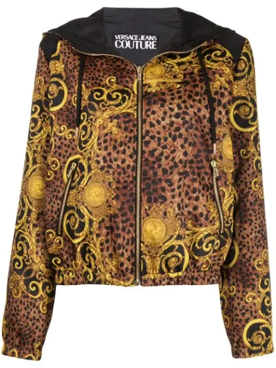 Shop Versace Jeans Couture Baroque Print Hooded Jacket In Brown