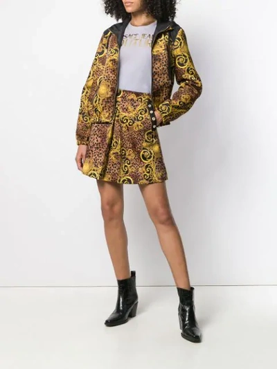 Shop Versace Jeans Couture Baroque Print Hooded Jacket In Brown