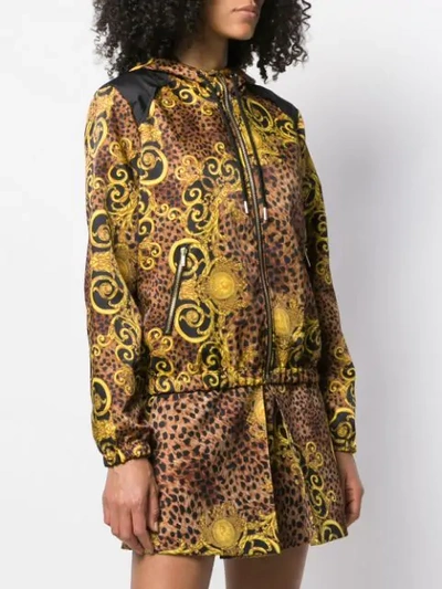 Shop Versace Jeans Couture Baroque Print Hooded Jacket In Brown