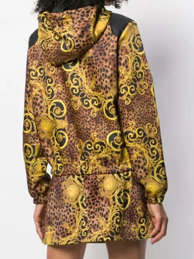 Shop Versace Jeans Couture Baroque Print Hooded Jacket In Brown