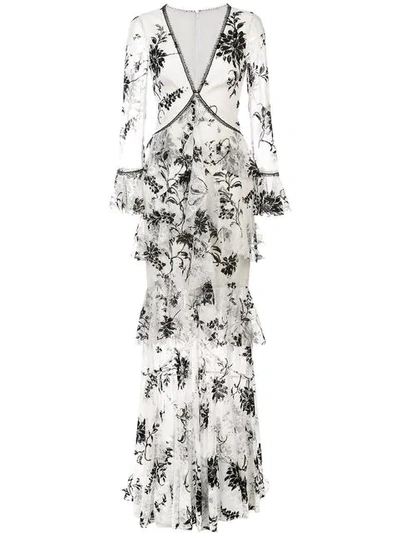 Shop Marchesa Notte Embroidered Floral Lace Dress In White