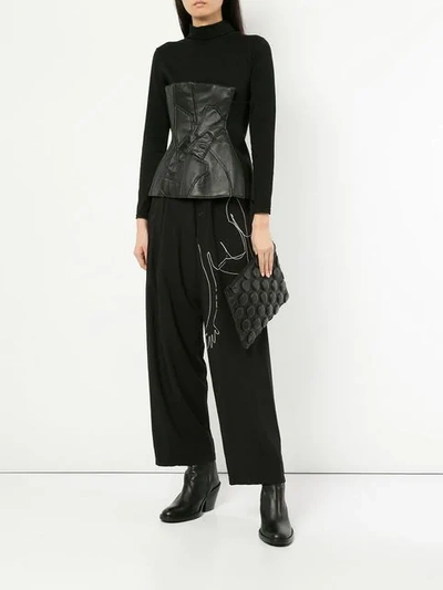 Shop Yohji Yamamoto Line Drawing Drawstring Trousers In Black
