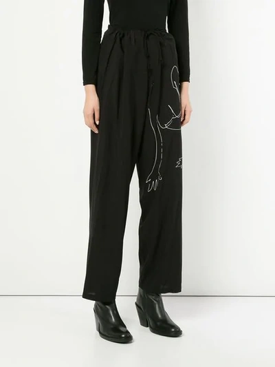 Shop Yohji Yamamoto Line Drawing Drawstring Trousers In Black