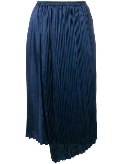 Shop Vince Pleated Midi Skirt In Blue