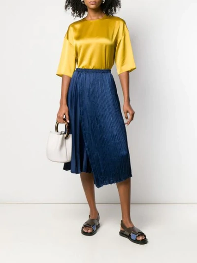 Shop Vince Pleated Midi Skirt In Blue