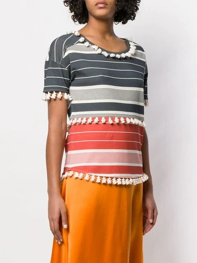 Shop Loewe Striped Pompom T-shirt In Grey