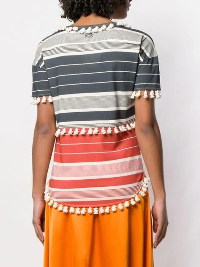 Shop Loewe Striped Pompom T-shirt In Grey