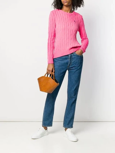 Shop Polo Ralph Lauren Cable Knit Jumper - Pink