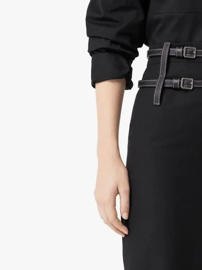 Shop Burberry Leather Harness Detail Pencil Skirt In Black