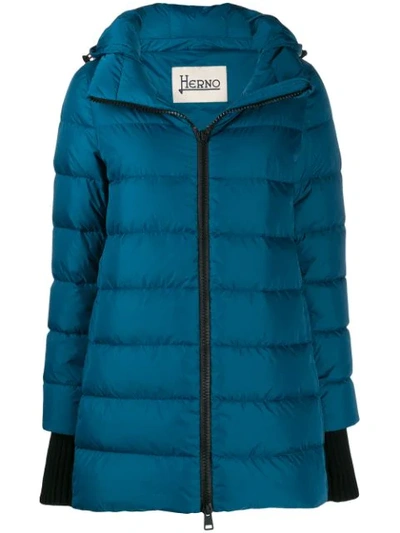 Shop Herno Hooded Padded Coat In Blue