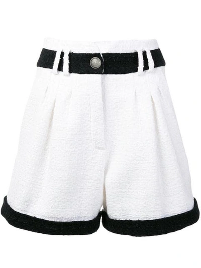 Shop Balmain Tweed Shorts In White