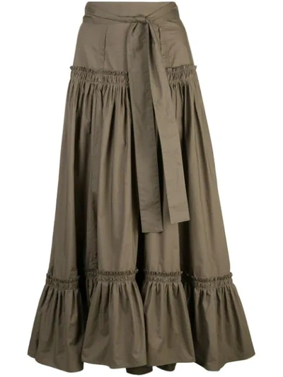 Shop Proenza Schouler Tiered Cotton Long Skirt In Green