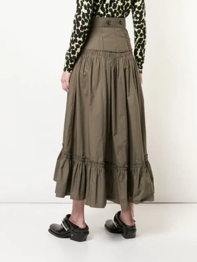 Shop Proenza Schouler Tiered Cotton Long Skirt In Green