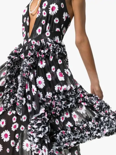 Shop Molly Goddard Floral Frilled Midi Dress - Black