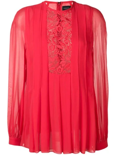 Shop Giambattista Valli Floral Lace Insert Blouse In Red