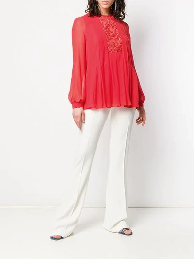 Shop Giambattista Valli Floral Lace Insert Blouse In Red