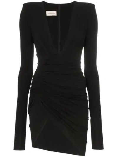 Shop Alexandre Vauthier Deep V-neck Ruched Mini-dress In Black