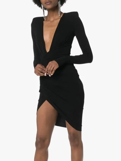 Shop Alexandre Vauthier Deep V-neck Ruched Mini-dress In Black