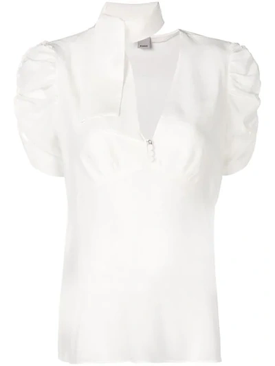 Shop Pinko Tie Neck Flared Blouse In White
