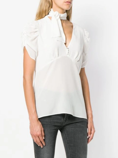 Shop Pinko Tie Neck Flared Blouse In White