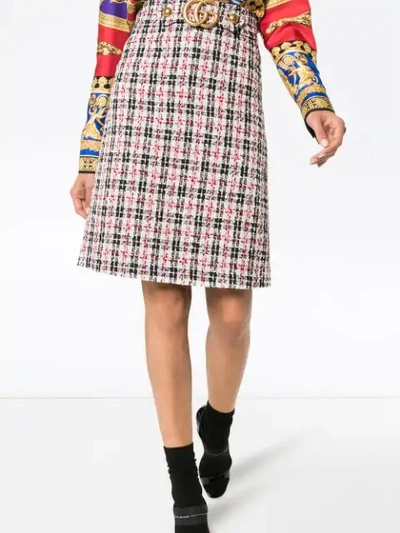 Shop Gucci Gg Belt A-line Tweed Skirt In Multicolour