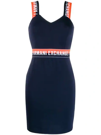 Shop Armani Exchange Logo Band Dress - Blue