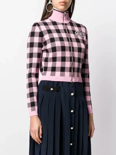 Shop Miu Miu Checked Zip In Pink