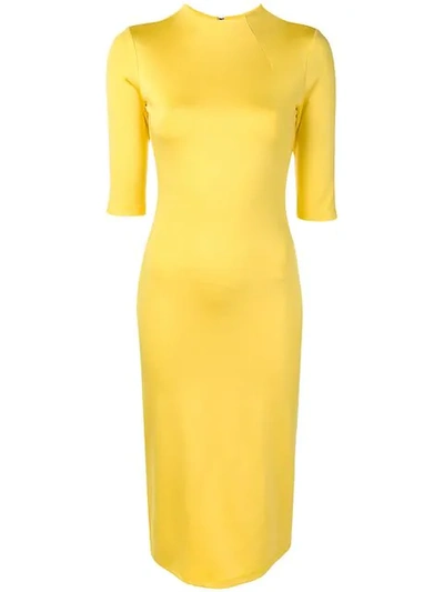 Shop Alice And Olivia Cropped Sleeves Fitted Dress  In Yellow