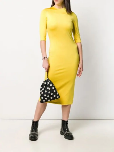 Shop Alice And Olivia Cropped Sleeves Fitted Dress  In Yellow