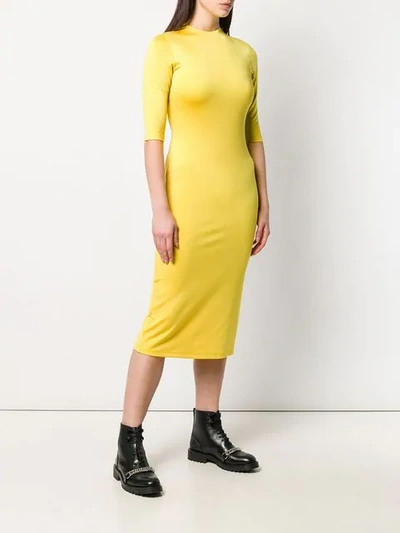 Shop Alice And Olivia Cropped Sleeves Fitted Dress  In Yellow