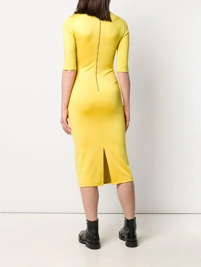 Shop Alice And Olivia Cropped Sleeves Fitted Dress  In Yellow