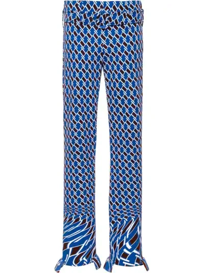 Shop Prada Geometric Print Straight Trousers In Blue