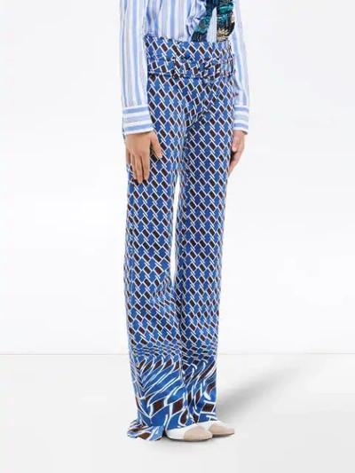 Shop Prada Geometric Print Straight Trousers In Blue