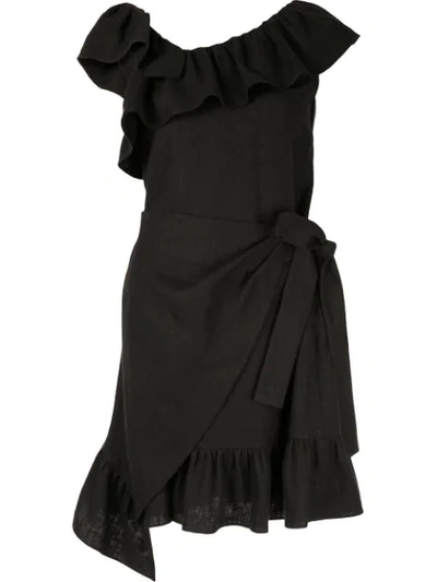 Shop Goen J Ruffle-trimmed Wrap Dress In Black