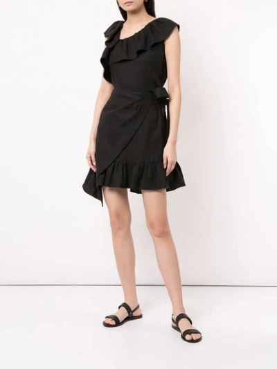 Shop Goen J Ruffle-trimmed Wrap Dress In Black
