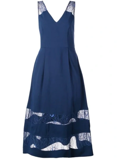 Shop Aidan Mattox Lace Panel Flared Dress In Blue