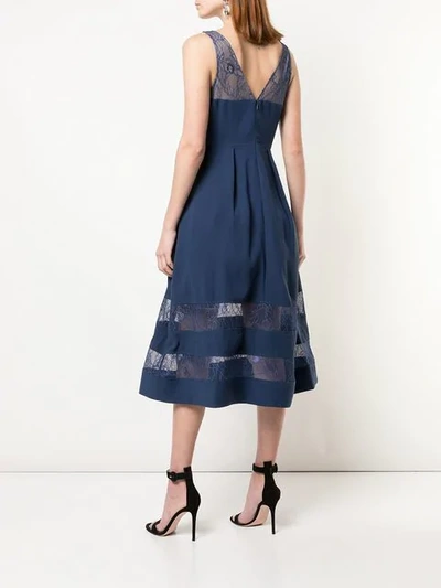 AIDAN MATTOX LACE PANEL FLARED DRESS - 蓝色