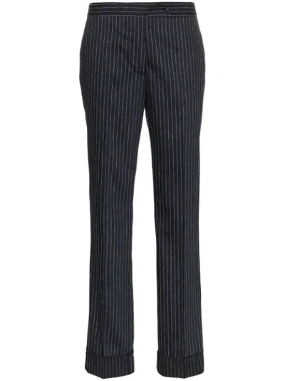 Shop Golden Goose Navy And Silver Metallic Venice Pinstripe Trousers In Blue