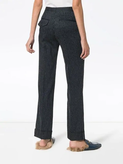 Shop Golden Goose Navy And Silver Metallic Venice Pinstripe Trousers In Blue