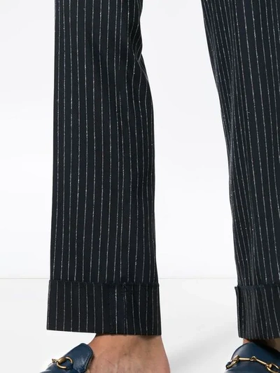 Shop Golden Goose Navy And Silver Metallic Venice Pinstripe Trousers In Blue