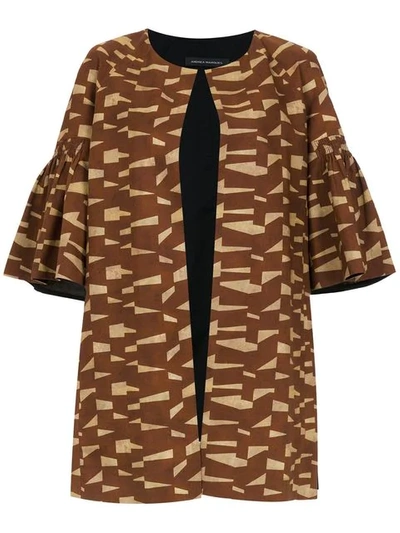 Shop Andrea Marques Printed Short Sleeved Coat In Brown