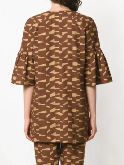 Shop Andrea Marques Printed Short Sleeved Coat In Brown