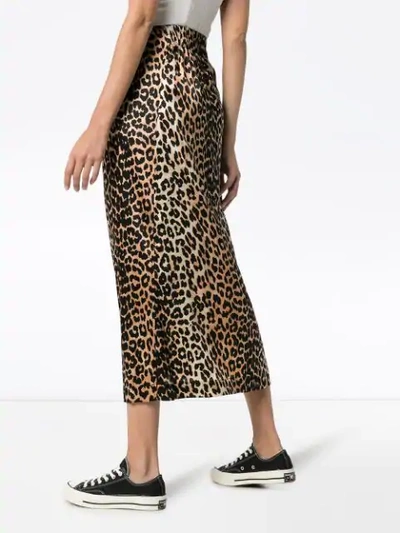 Shop Ganni Leopard Print Tie Midi Skirt In Brown