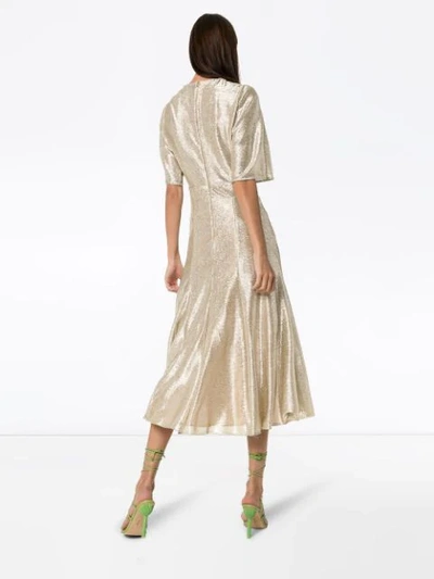 Shop Galvan Stella Twist-detail Midi Dress In Gold