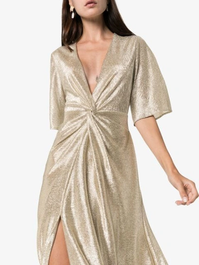 Shop Galvan Stella Twist-detail Midi Dress In Gold