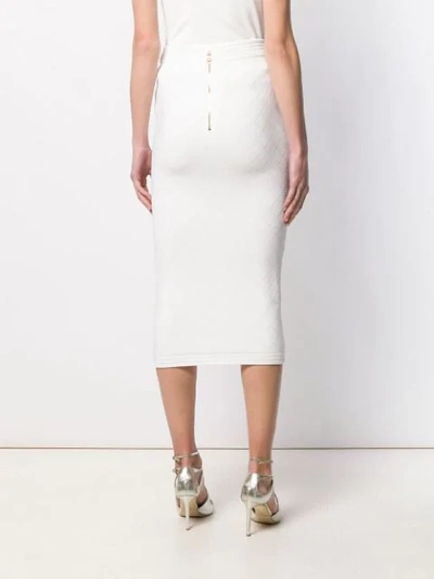 Shop Balmain Quilted Fitted Midi Skirt In White