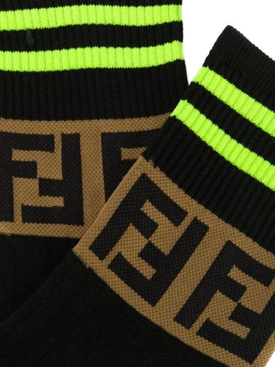 Shop Fendi Ribbed Ff Logo Ankle Socks In F0300 Black