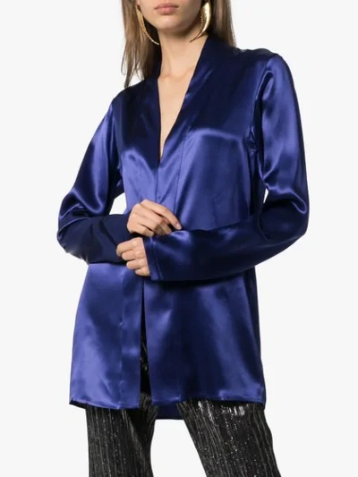 Shop Haider Ackermann Shawl Collar Silk-satin Blouse In Blue